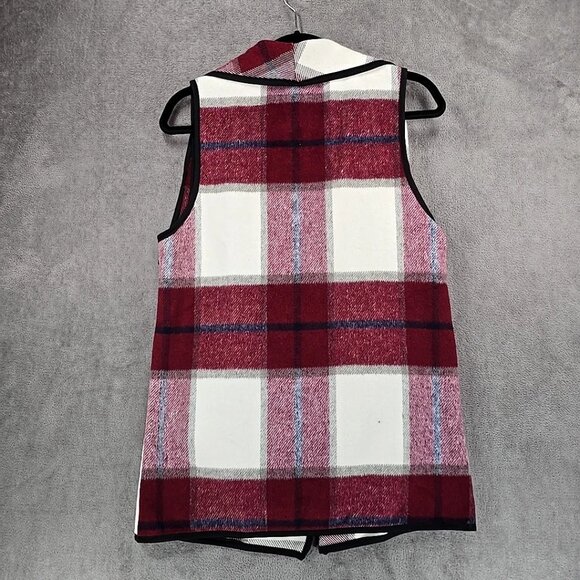 Yacun Vest Lapel Open Front Buffalo Plaid Sleeveless Cardigan Jacket Women Small - Picture 2 of 10